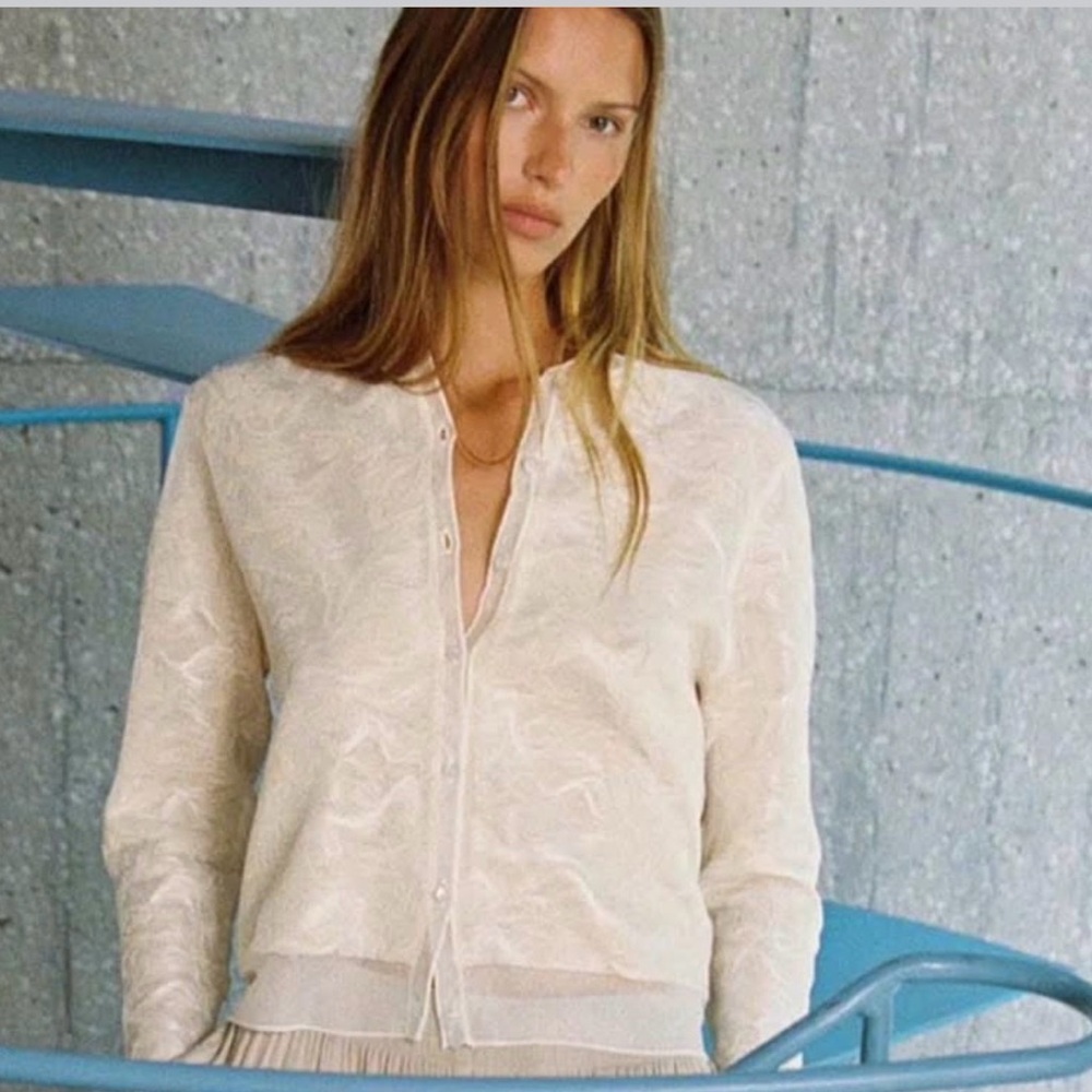 Zara Organza Cream Cardigan Cream Size Small